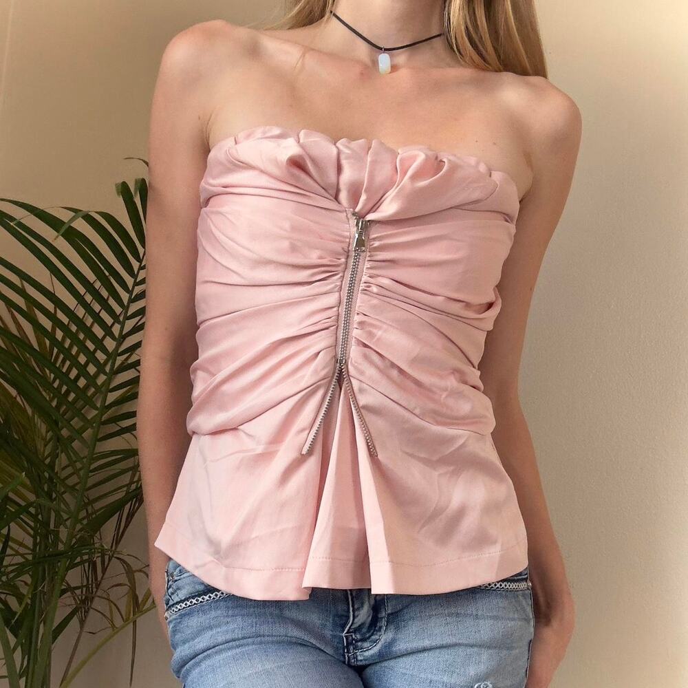 Arden B Tube Top Light Baby Pink Coquette Ruched w/ Zipper Detailing - Small